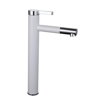 Смеситель для раковины 40к F1052-15 FRAP (высокий, литой, п/гайку, БЕЛЫЙ/ХРОМ, латунь)