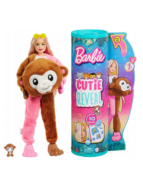 Barbie Cutie Reveal Обезьяна HKR01, кукла Барби в костюме зверька, набор с сюрпризами и аксессуарами, оригинал Mattel