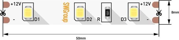 Светодиодная лента SWG 4,8W/m 60LED/m 2835SMD холодный белый 5M 001472