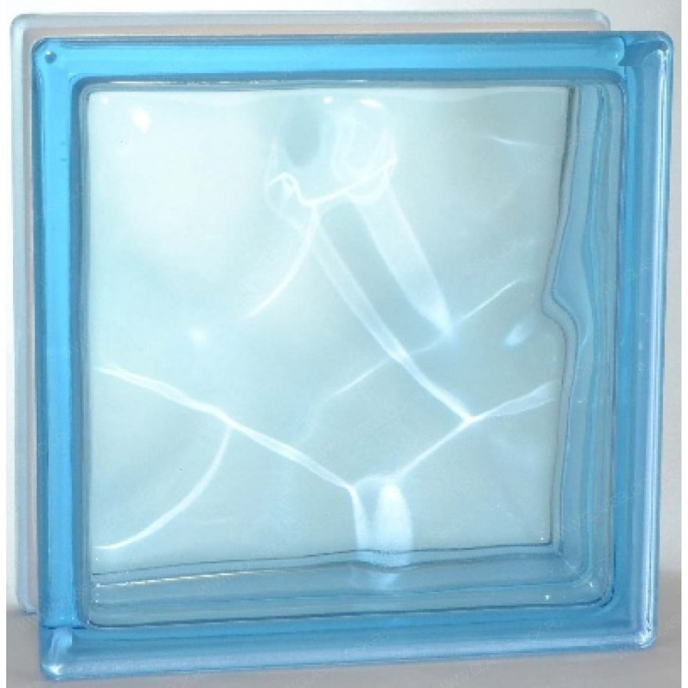 Купить Стеклоблок  волна  голубой полуматовый  окраска в массе Vitrablok  19x19x8
