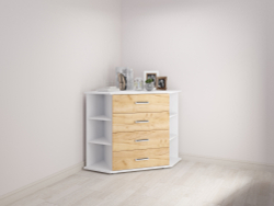 Комод угловой Катрин 7, дуб крафт золотой/белый