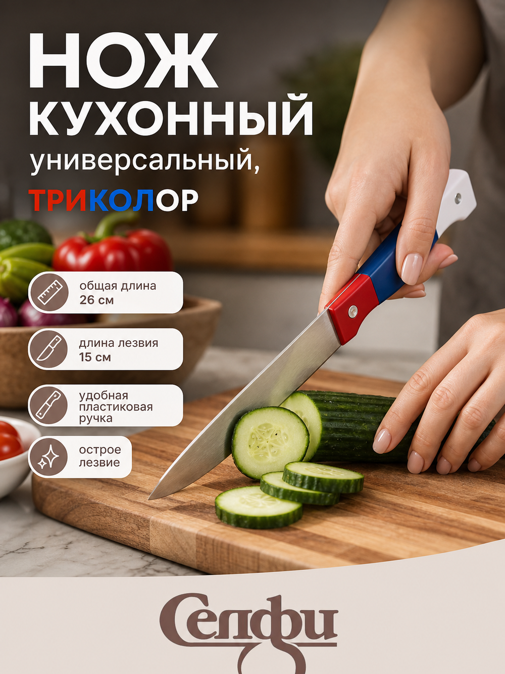 Нож кухонный «Триколор» 15см