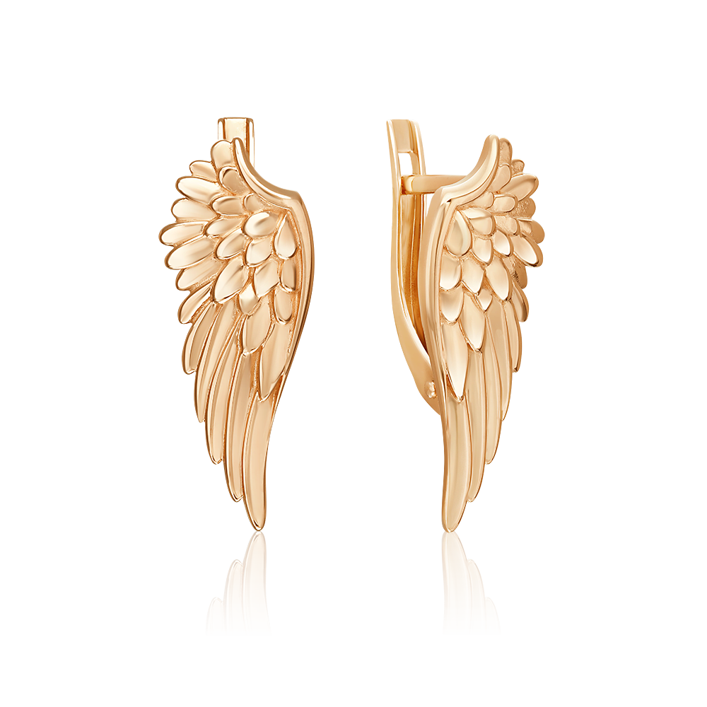 Серьги «Крылья Ники» с английским замком из красного золота