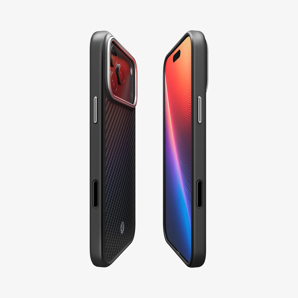 Чехол Spigen Enzo Aramid T Magsafe для iPhone 17 Pro черное серебро