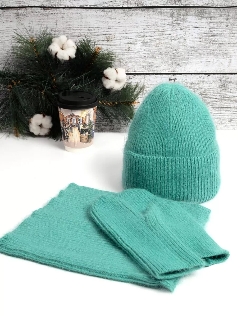 шапка снуд и варежки набор 3 в 1