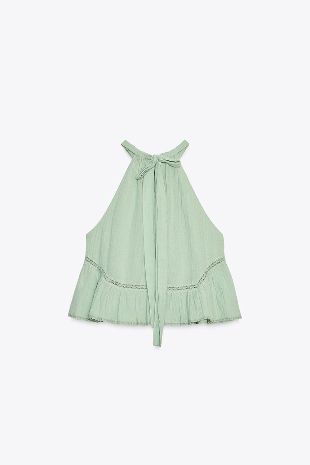 ZARA ТОП ИЗ ШИФОНА С ВЫШИВКОЙ, ВОДЯНИСТЫЙ ЗЕЛЕНЫЙ