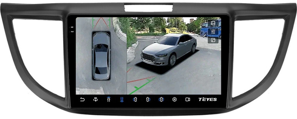 Магнитола для Honda CR-V 4 2012-2016 (большая рамка 9) - Teyes CC3-2K-360 на Android 10, 2K QLED, 6Гб+128Гб, CarPlay, 4G SIM-слот, 4 камеры в комплекте
