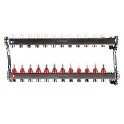 Коллекторная группа для теплого пола ROMMER RMS1201 - 1" на 12 контуров 3/4" EK