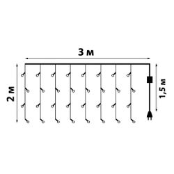 ULD-C3020-160-DTA BLUE IP20 Занавес светодиодный. 3х2м. 160 светодиодов. Синий свет. Провод прозрачный. TM Uniel