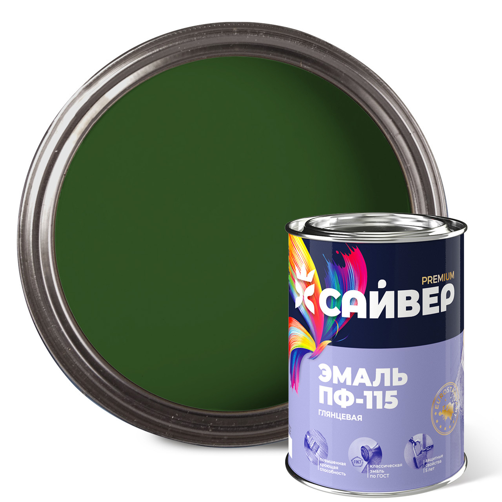 САЙВЕР  Эмаль ПФ-115 Темно-зеленая 0,8кг ГОСТ 6465-76