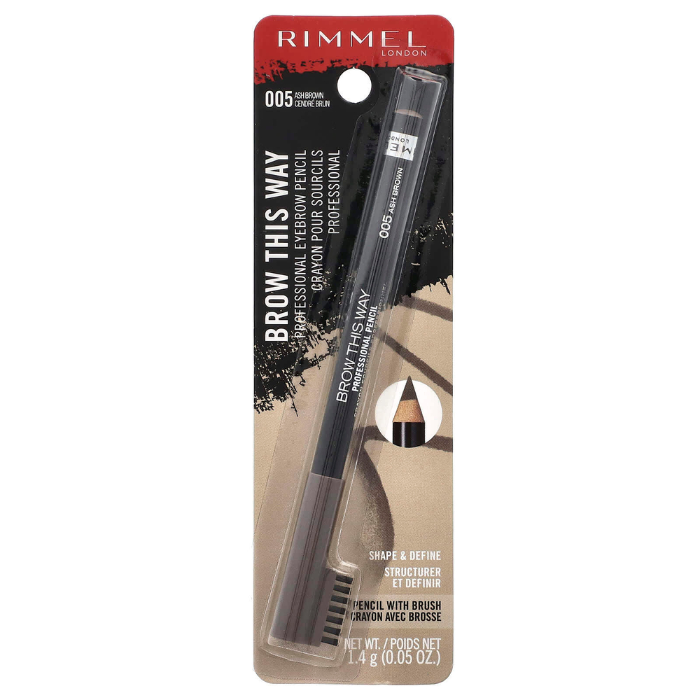 Rimmel London, Brow This Way, профессиональный карандаш для бровей, 005 пепельно-коричневый, 1,4 г (0,05 унции)