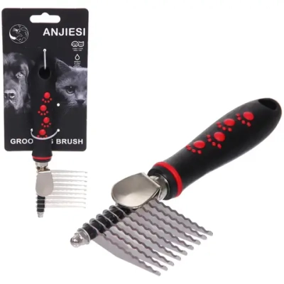 Расческа для удаления колтунов «ПРОФФ - МОЙ БРО», прорезиненная ручка, цвет красный/черный, 6*20см