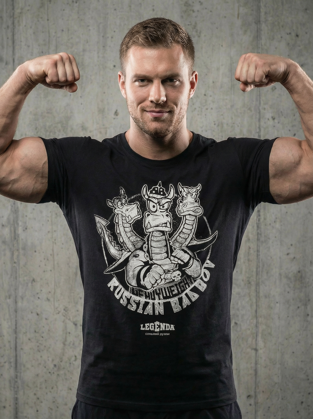 Футболка спортивная хлопковая мужская черная LEGENDA Горыныч белый