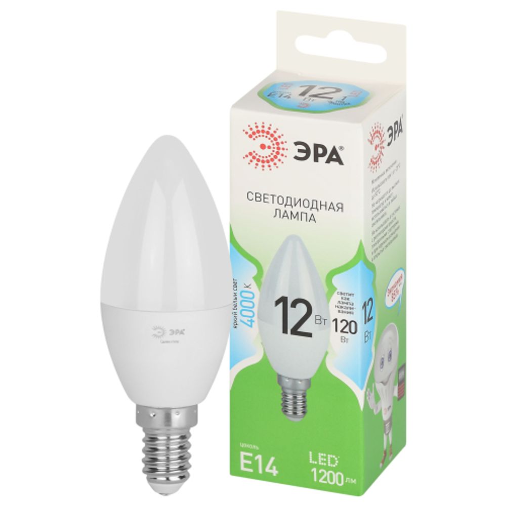 Лампа светодиодная ЭРА GREEN LINE LED B35-12W-840-E14 GL 12Вт свеча яркий белый свет E14 | Лампы cветодиодные Свеча (B/C)