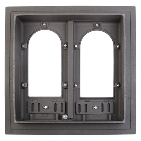 Дверца каминная чугунная двухстворчатая крашеная со стеклом ДК-8С "Горница-2" RLK 8415 (600*600 мм)