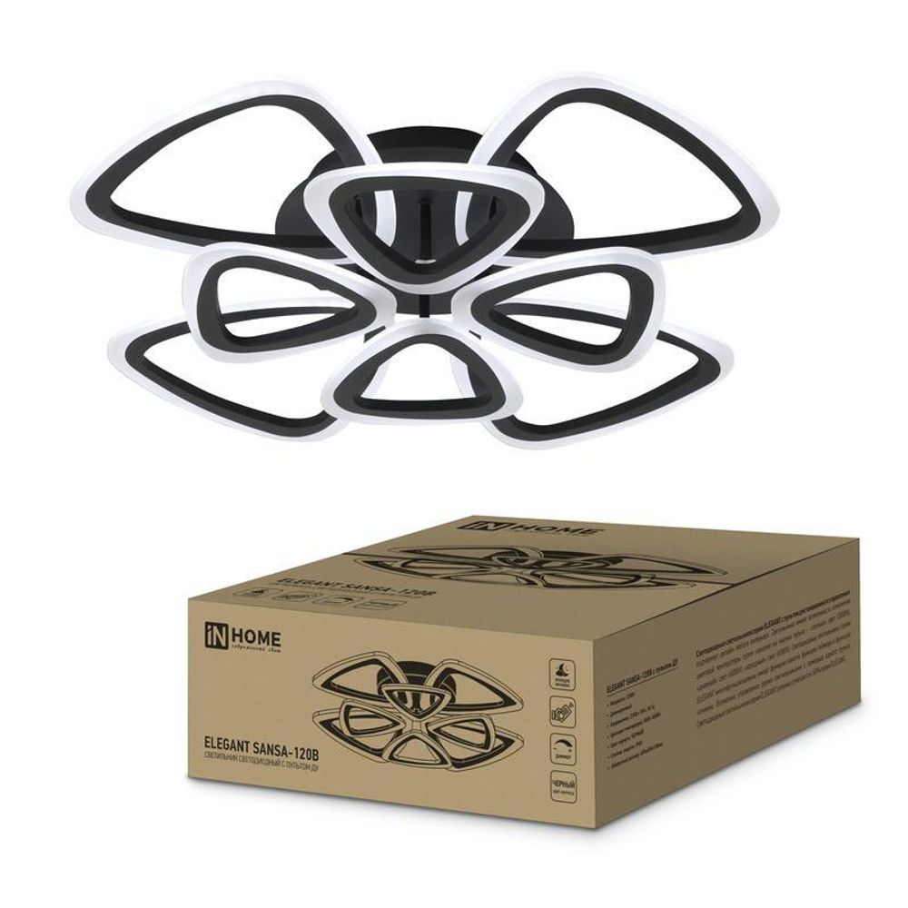Светильник светодиодный ELEGANT SANSA-120В 120Вт 3000-4000-6500К 8400лм 230В 650х650х130мм с пультом ДУ IN HOME 4690612035390