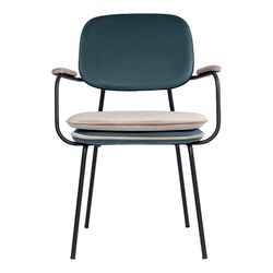 Стул с подлокотниками и контрастным кантом Pea, велюр, сине-зеленый/бежевый
