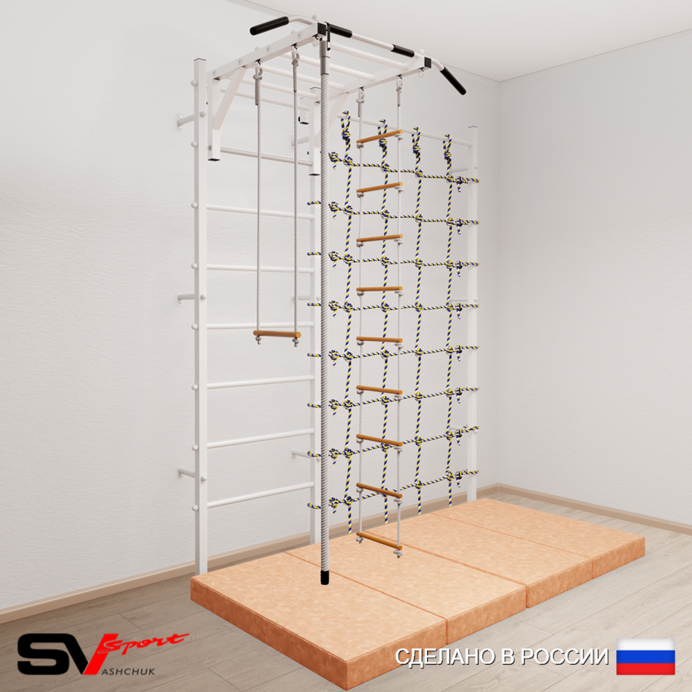 Шведская стенка Sv Sport усиленная 63640 (Турник рукоход/Канат/Лестница/Трапеция/Мат 2м/Канатный лаз)