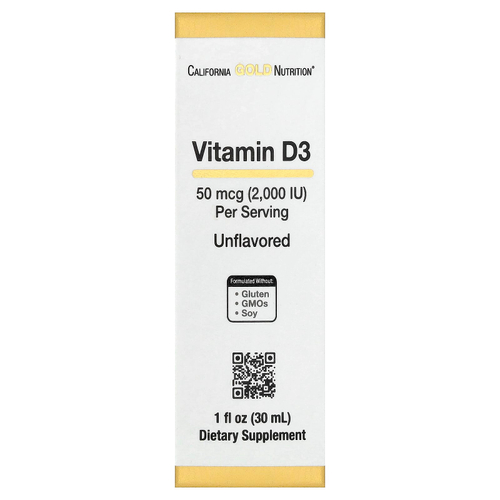 California Gold Nutrition, витамин D3, с нейтральным вкусом, 50 мкг (2000 МЕ), 30 мл (1 жидк. унция)