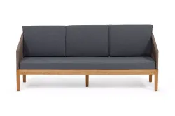 "Канны" диван 3-местный плетеный из роупа, основание дуб, роуп коричневый круглый, ткань темно-серая 027