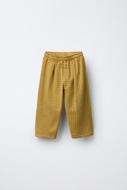 ZARA БРЮКИ ПРЯМОГО КРОЯ ИЗ ТКАНИ С НАЧЕСОМ В КЛЕТКУ, ГОРЧИЧНЫЙ