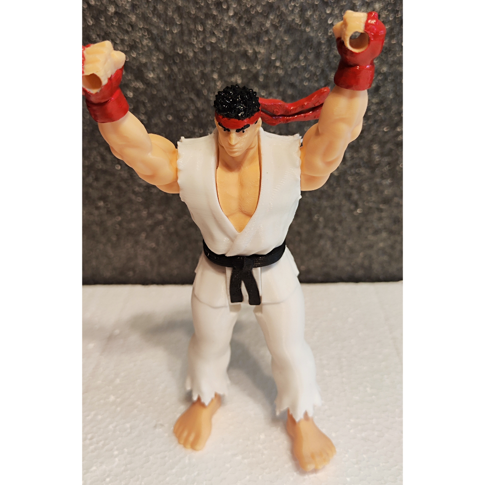 Подвижная фигурка «Рю» (Street Fighter) — коллекционная 3D-печать, белое кимоно, красная повязка
