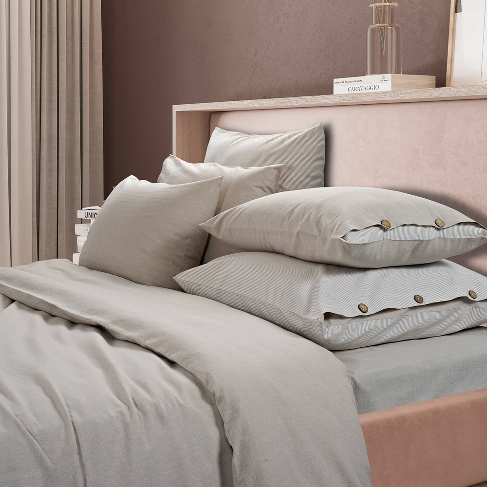 Постельное белье 2 спальное евро Sharmes Rustic бежевый меланж