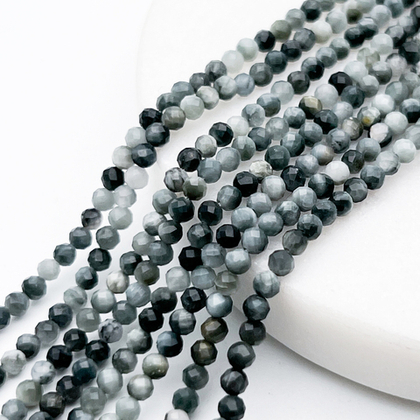 Кошачий глаз кварцевый граненый бусины, размер около 3,1-3,3 мм, цена за отрезок 19 см (1/2 нити)