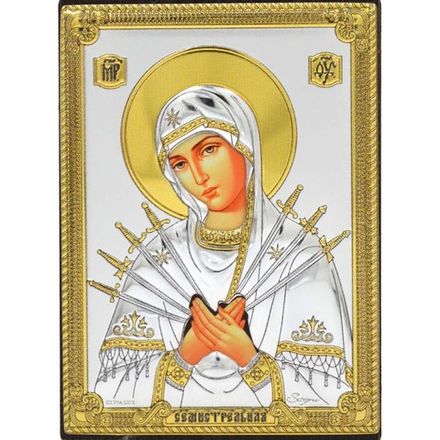 Семистрельная Богородица. Икона в серебряном окладе.