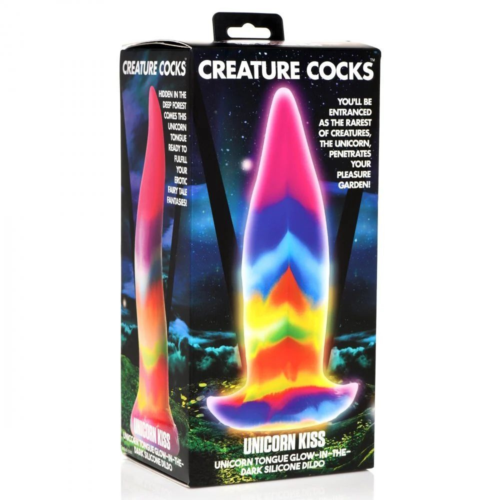 Фантазийный люминесцентный стимулятор-язык Unicorn Kiss Unicorn Tongue Glow-in-the-Dark Silicone Dildo - 21,3 см. (Цвет: разноцветный)