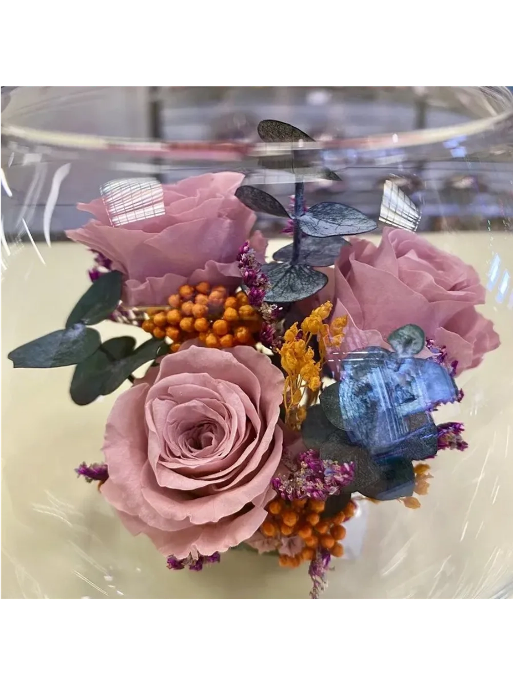 натуральные кустовые розы в стекле, вакуум*