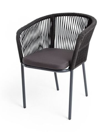 "Марсель" стул плетеный из роупа, каркас алюминий темно-серый (RAL7024) шагрень, роуп темно-серый круглый, ткань темно-серая