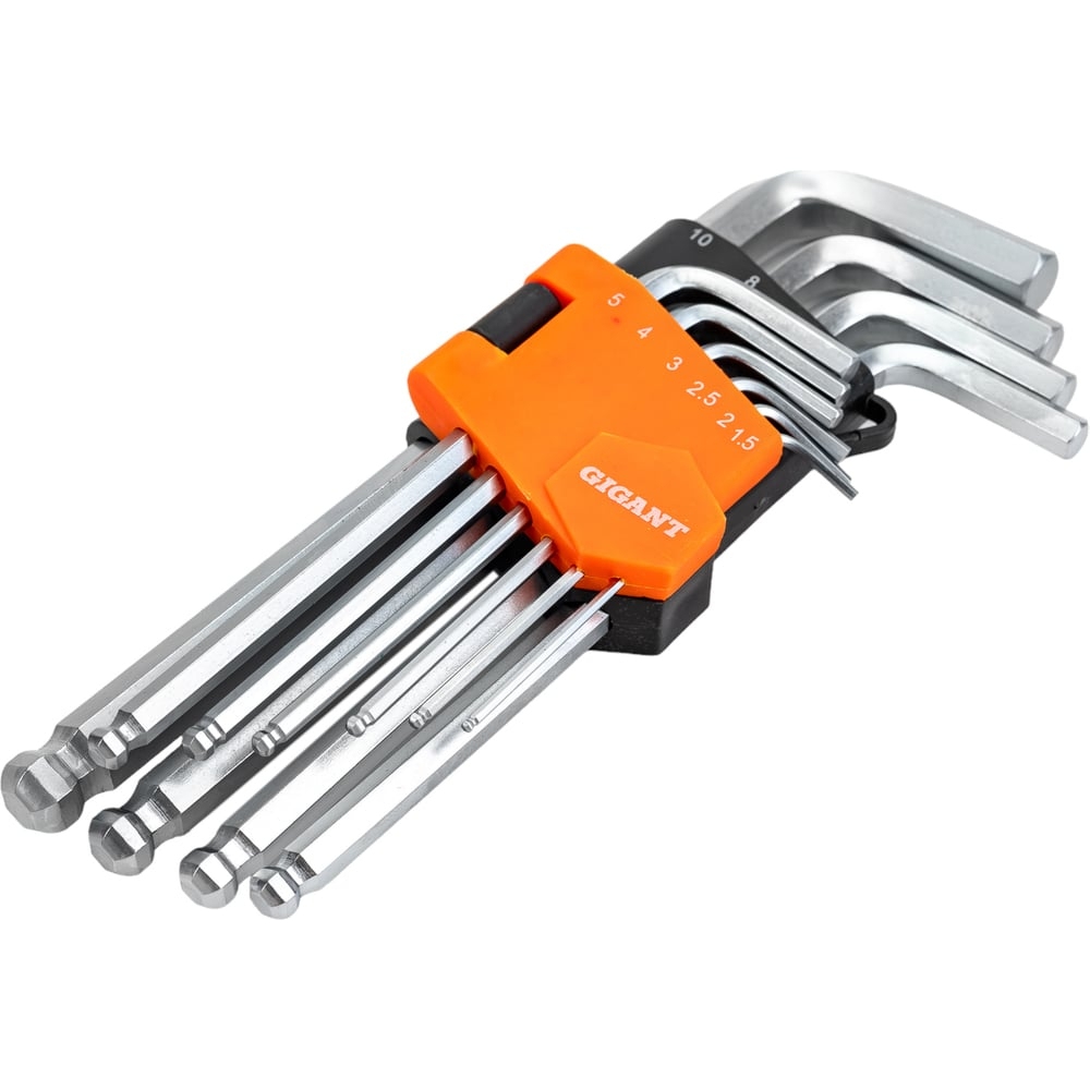 Набор шестигранных ключей с шаром 10 шт Gigant, размеры1,5-10мм, grf-123
