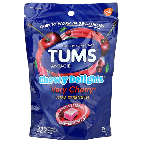 Tums, Chewy Delights®, антацид, повышенная сила действия, Every Cherry®, 32 жевательных таблетки (1177 мг в 1 жевательной таблетке)