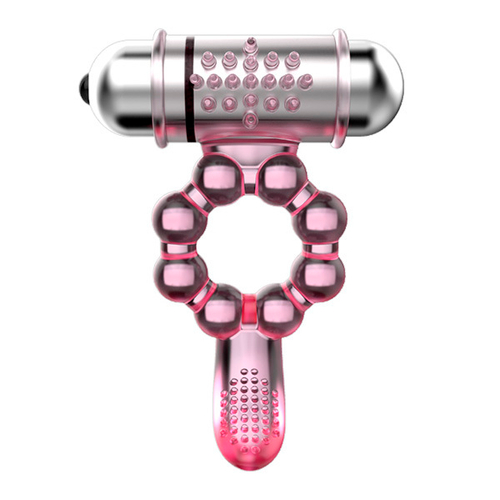 Розовое эрекционное кольцо 3,7см с вибростимуляцией клитора Baile Pleasure Tongue Ring BI-014075