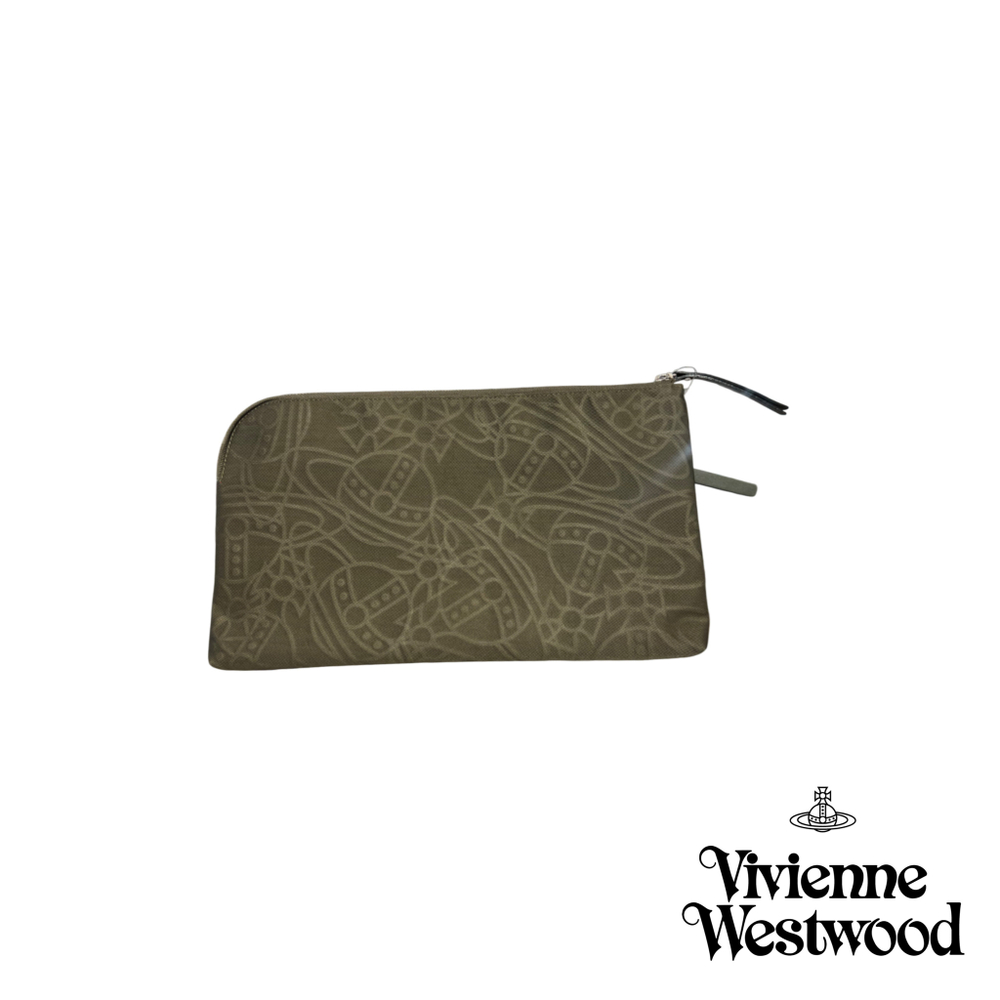 VIVIENNE WESTWOOD СУМКА КЛАТЧ ЗЕЛЕНЫЙ С ТИСНЕНИЕМ ЛОГОТИПА БРЕНДА
