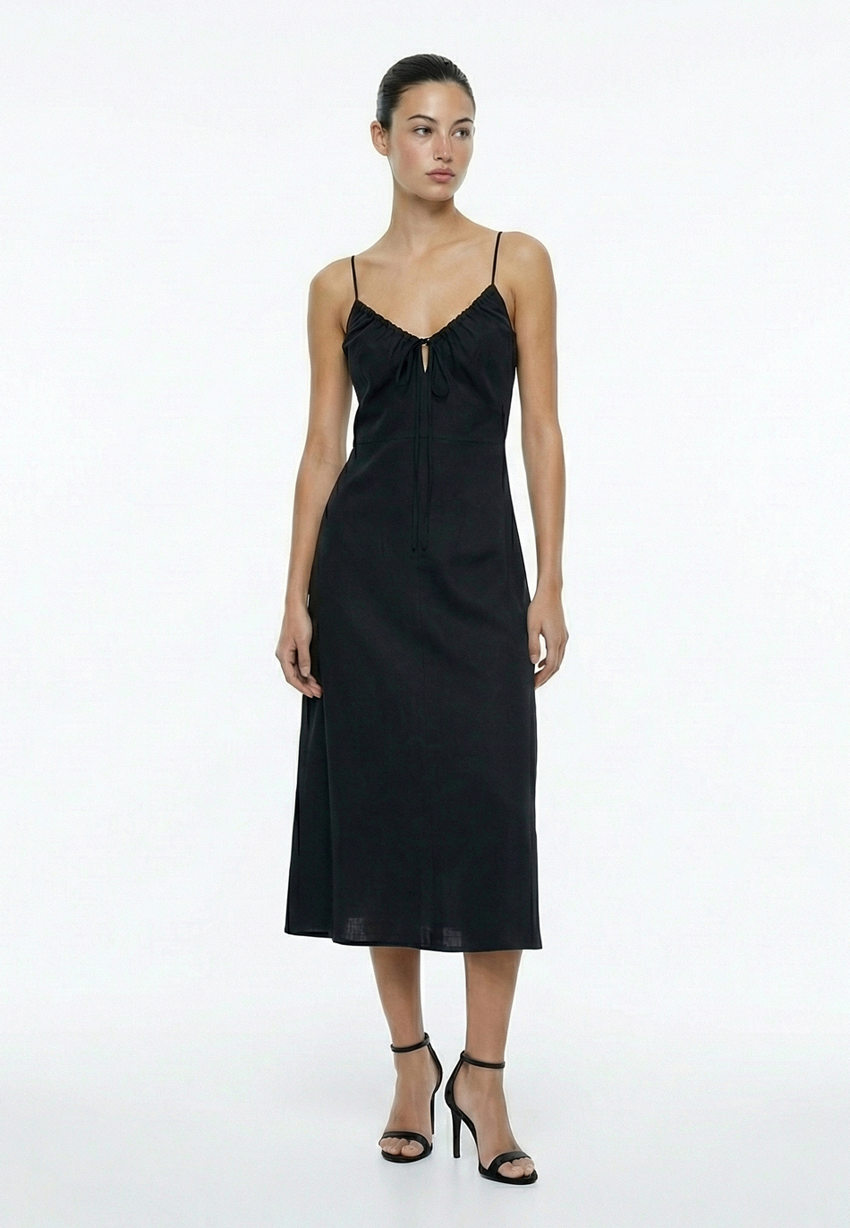 Платье миди из вискозы на бретелях