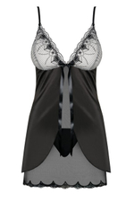 Чёрная атласная сорочка с сетчатой вставкой Greylita LXL (46-48) (Цвет: черный, белый)