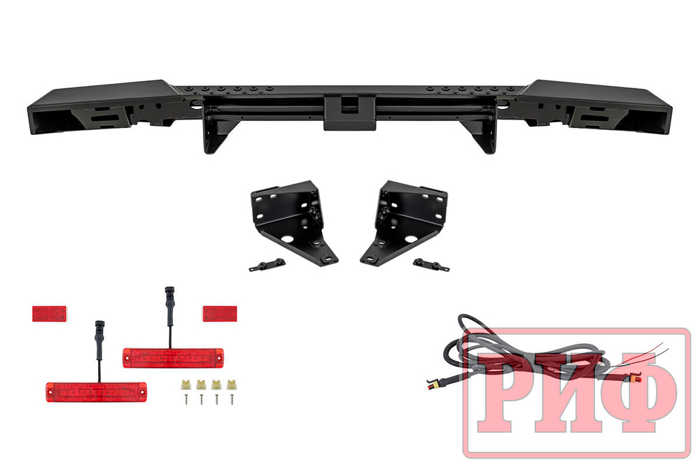 Бампер силовой задний УАЗ Буханка с фонарями, возможностью установки фаркопа, лифт 65 мм РИФ