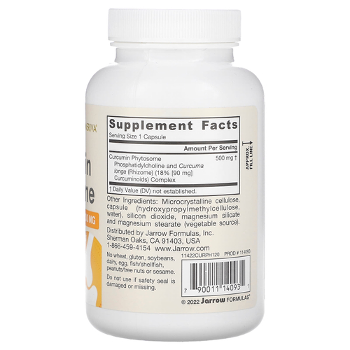 Jarrow Formulas, фитосомы куркумина, 500 мг, 120 вегетарианских капсул