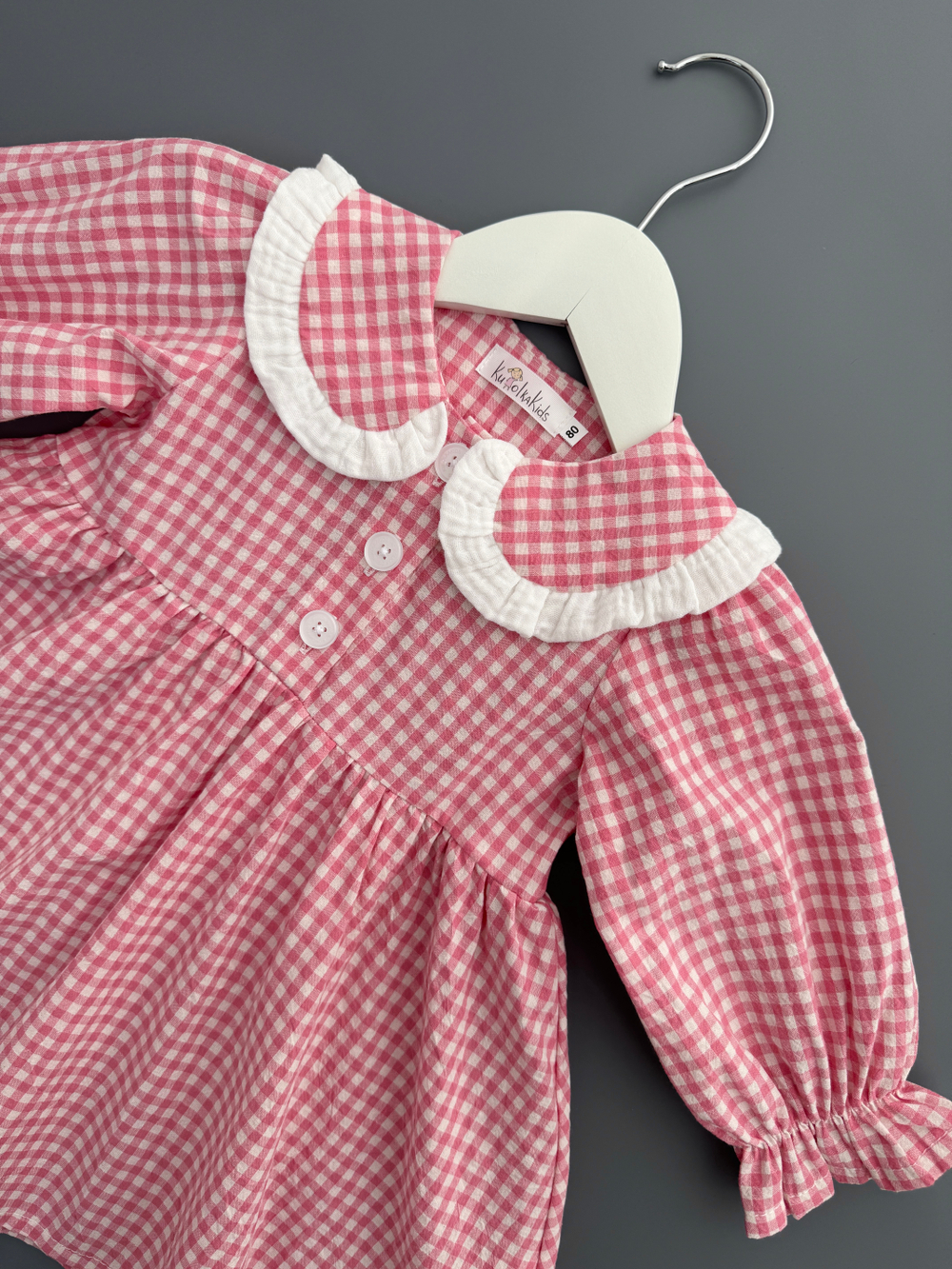 Платье из варёного хлопка в клетку виши, цвет розовый