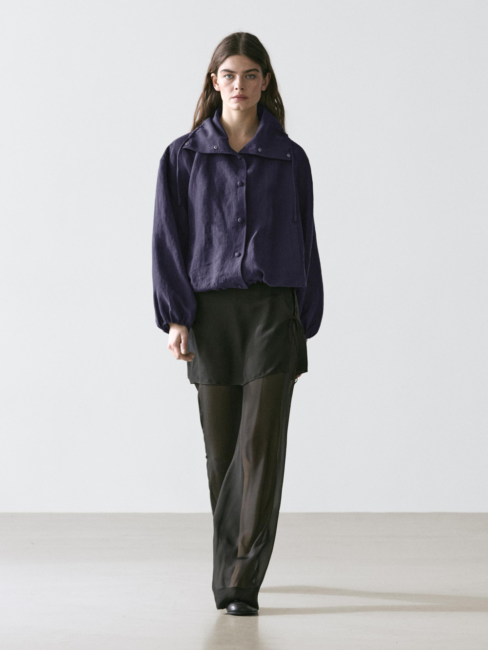 Massimo Dutti Бомбер из 100% льна с воротником, индиго