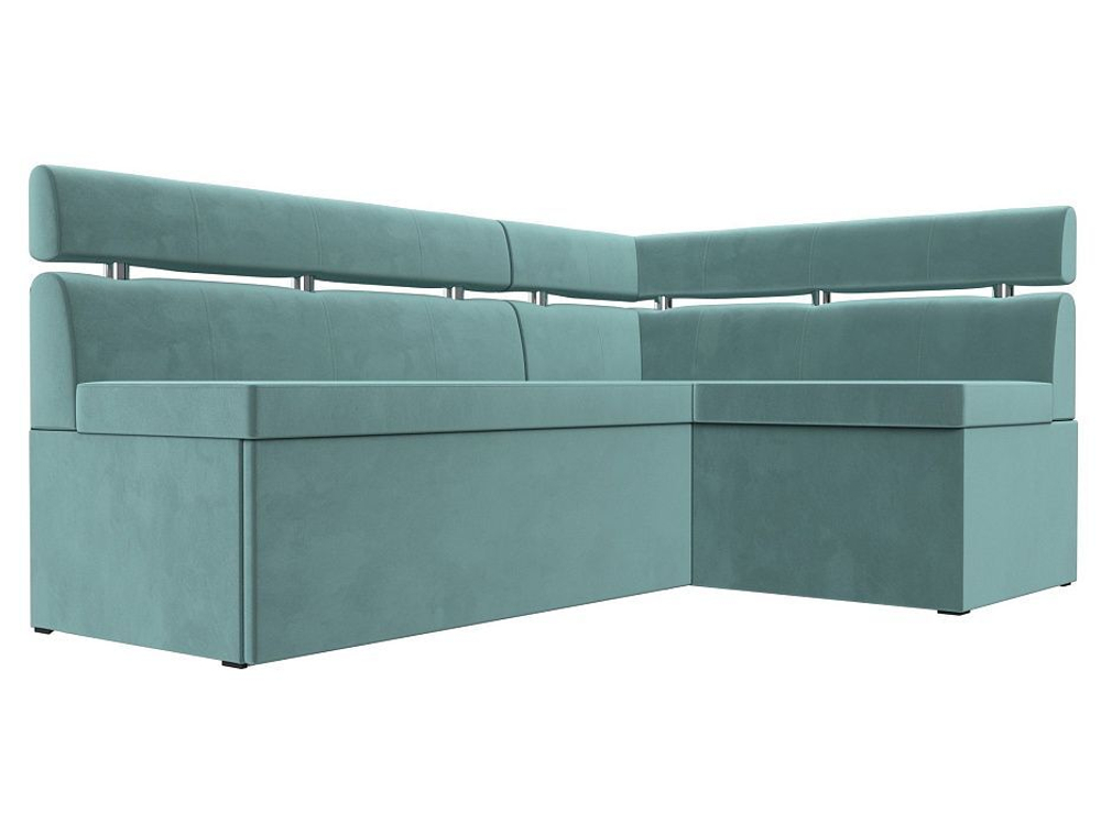 Диван кухонный угловой Классик правый угол, Бирюзовый, Велюр, 117976