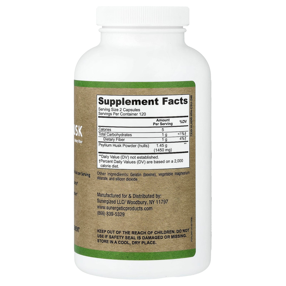 Sunergetic, шелуха семян подорожника, 240 капсул (725 мг в 1 капсуле)