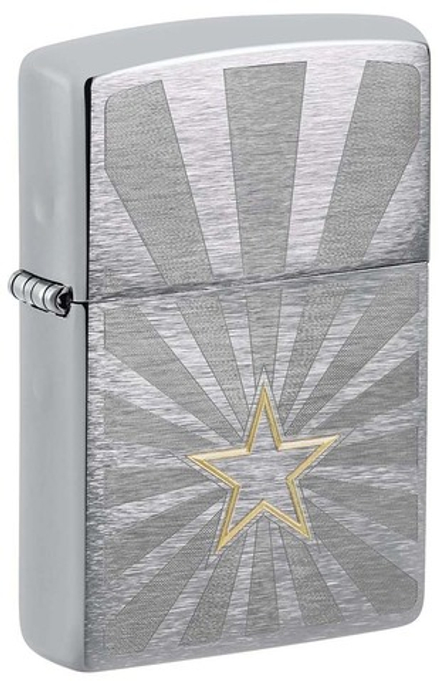 Зажигалка Zippo Star Design с покрытием Brushed Chrome, латунь/сталь, серебристая, 36x13x57 мм