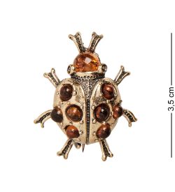 AM-1633 Брошь «Божья коровка на счастье» (латунь, янтарь)