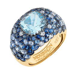 Кольцо c Аквамарином и Сапфирами, R0074-0/49