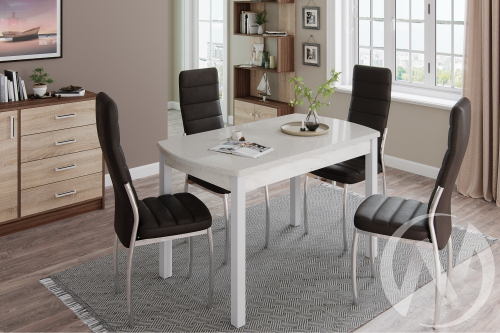 Стол обеденный Бостон-3 (металл белый/белый гранит)