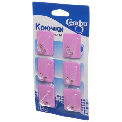 Крючки в наборе 6шт на липком слое «ИДЕЯДОМА», форма прямоугольник, цвет лиловый, нагрузка 1,5кг