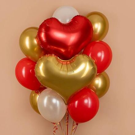 Букет шаров "Золотое и красное сердца"